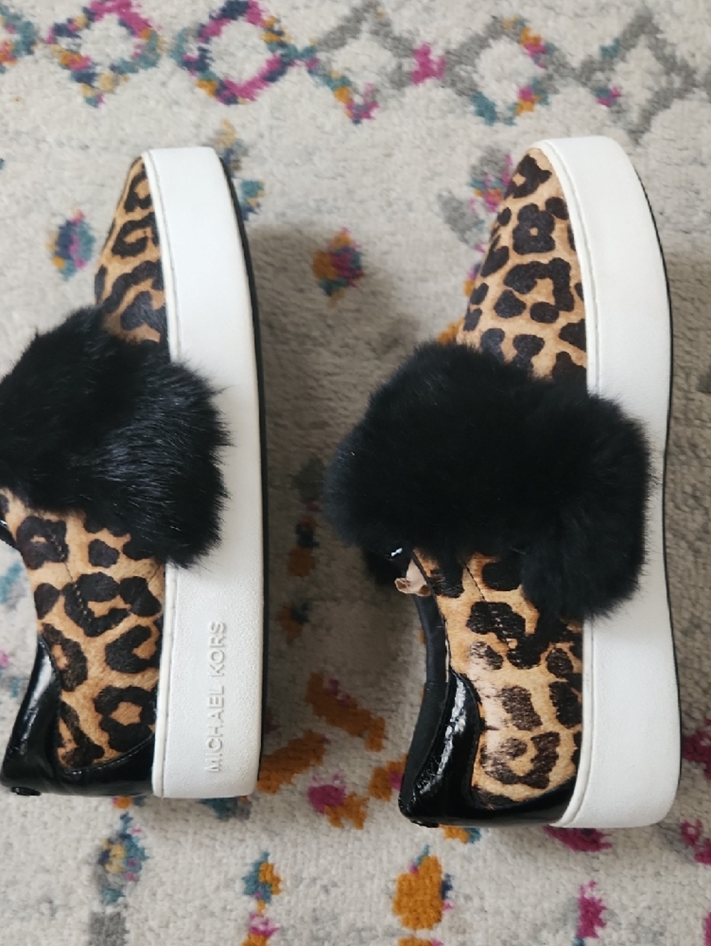 Michael Kors Maven Leopard Print Slip-On Sneakers with Black Fur - Picture 6 of 8